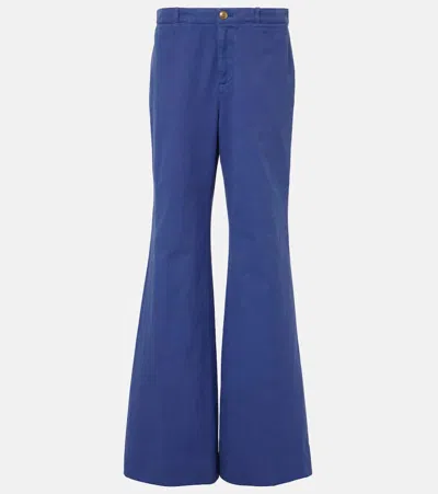 Chloé Flare Cotton Pants Belt Loops In Navy