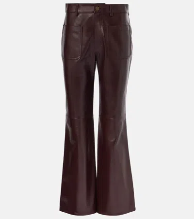 Chloé Mid-rise Leather Flared Pants In Deep Mahogany