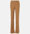 Chloé Beige Flared Pants With Asymmetric Hem In Grain De Poudre Wool Woman In Braun