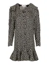 Chloé Dots-print Silk Jacquard Capelet Long-sleeve Mini Dress In Black