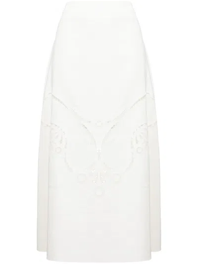 Chloé Broderie Anglaise Crepe Midi Skirt In White