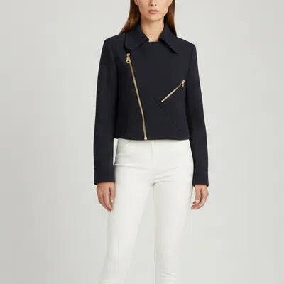 Pre-owned Chloé Midnight Blue Wool Blend Cropped Biker Jacket S