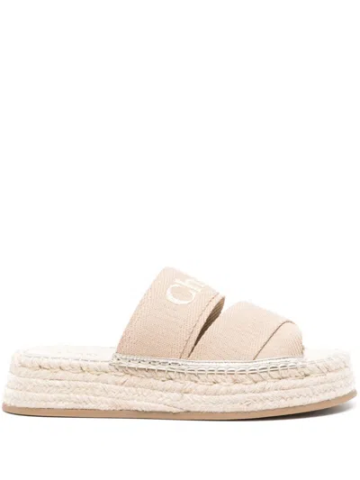 CHLOÉ MILA CANVAS FLATFORM SANDALS