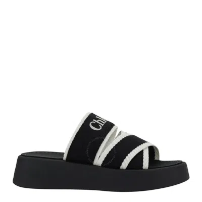 Chloé Mila Crossover-strap Slides In Black