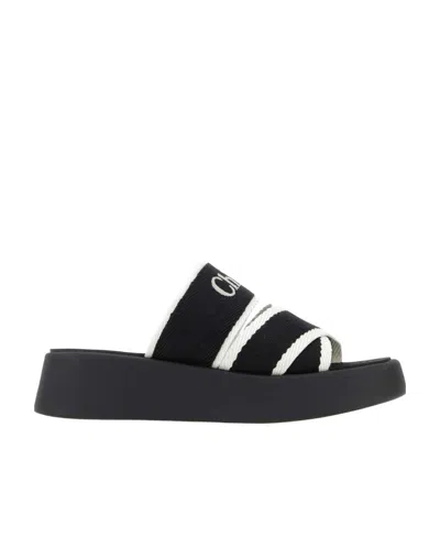 Chloé Mila Crossover-strap Slides In Black