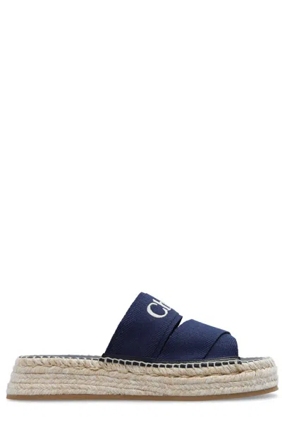 Chloé Mila Logo Embroidered Sandals In Navy