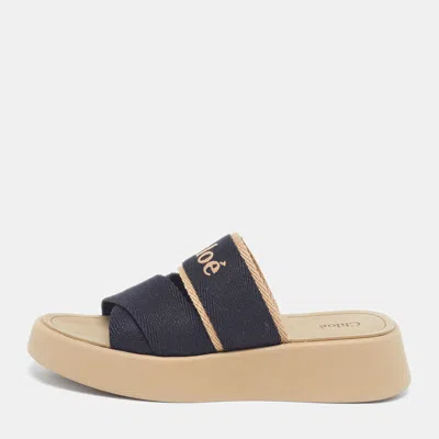 Pre-owned Chloé Mila Size 39 Black Fabric Platform Slide Sandals