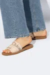 Chloé Beige Linen Woody Slippers In Beige