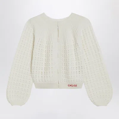 Chloé Milk-colored Wool And Cashmere Knit Cardigan In White