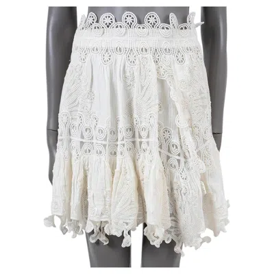 Pre-owned Chloé Chloe Milk White Linen Blend 2015 Peacock Embroidered Skirt 34 Xs