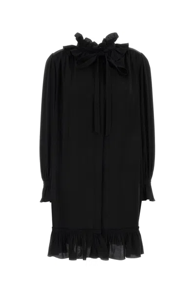 Chloé Crepe Mini Dress Long Sleeves Ruffles Bow In Black