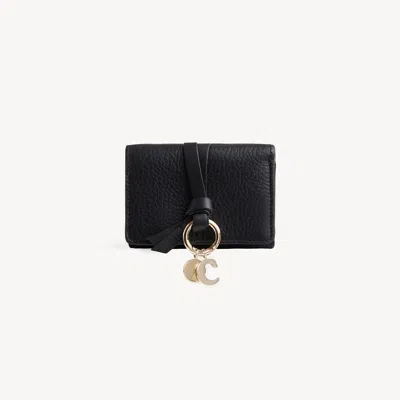 Chloé Mini Alphabet Tri-fold In Grained Leather In Black