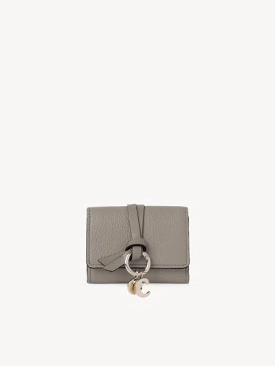 Chloé Mini Portefeuille À Trois Volets Alphabet En Cuir Grainé Femme Gris Taille Onesize 100% Cuir De Veau In Grey