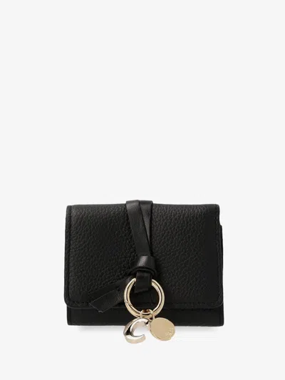 Chloé Mini Alphabet Trifold Leather Wallet In Black
