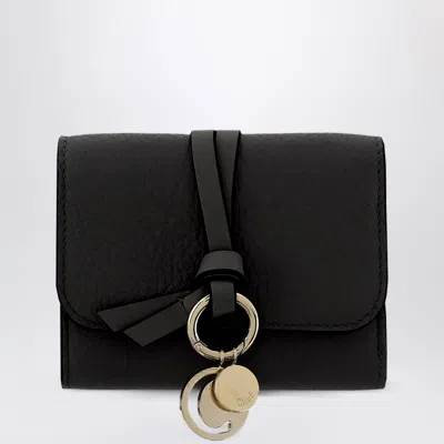 Chloé Chloe Alphabet Tri-fold Compact Wallet In Black