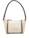 Chloé Logo Embroidered Canvas Shoulder Bag In Beige