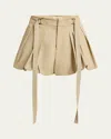 Chloé Balloon Cotton Shorts With Lateral Adjustable Straps In Smoky Beige