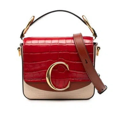 Pre-owned Chloé Mini Bicolor Croc Embossed Calfskin C Satchel In Red