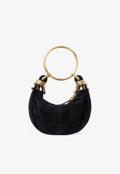 Chloé Mini Bracelet Beaded Suede Hobo Bag In Black