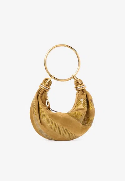 Chloé Mini Bracelet Hobo Bag In Suede And Snakeskin Leather In Brown