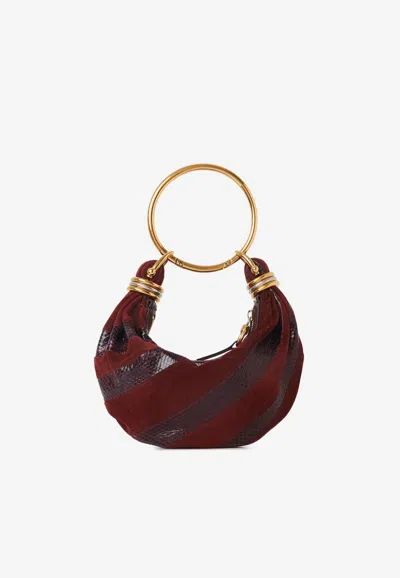 Chloé Mini Bracelet Hobo Bag In Suede And Snakeskin Leather In Brown
