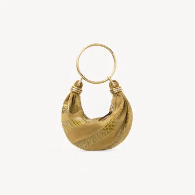 Chloé Mini Bracelet Hobo Bag In Suede Leather & Snakeskin Gold Size Onesize 100% Calf-skin Leather