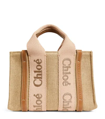 Chloé Mini Canvas Woody Tote Bag In Beige
