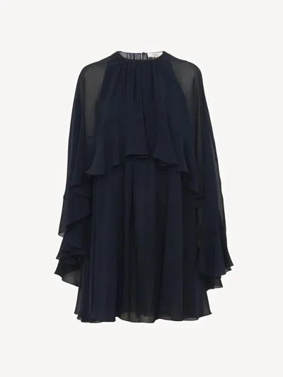 Chloé Mini Cape Dress In Silk Georgette