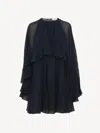 Chloé Mini Cape Dress In Silk Georgette In Blue