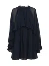 Chloé Mini Cape Dress In Silk Georgette In Blue