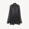 Chloé Mini Cape Dress In Silk Mousseline In Black