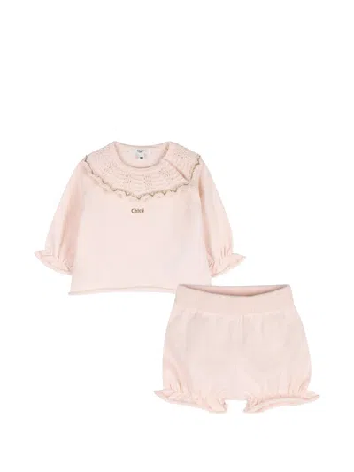 Chloé Chloè Mini Cardigan And Trousers Set In Pink