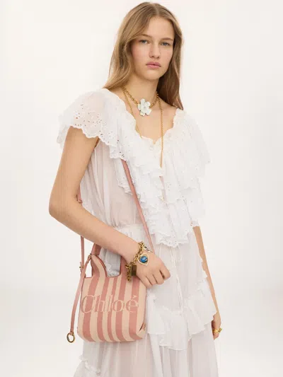 Chloé Mini  Stripy Tote Bag In Jacquard In Rosa