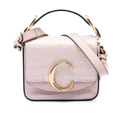 Pre-owned Chloé Mini Croc Embossed Calfskin C Satchel In Pink