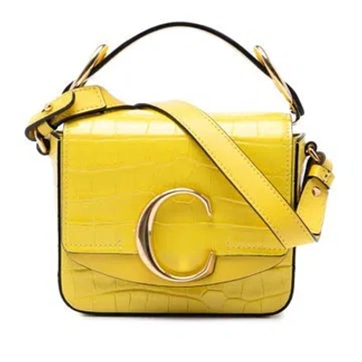 Pre-owned Chloé Mini Croc Embossed Calfskin C Satchel In Yellow