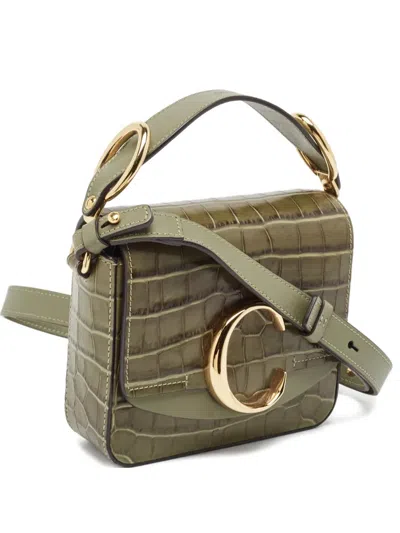 Pre-owned Chloé Mini Croc-embossed Leather C Bag In Green