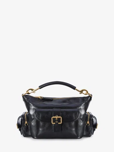 Chloé Camera Bag Black Shoulder Bag With Logo Buckle And Removable Handle In Leather Woman