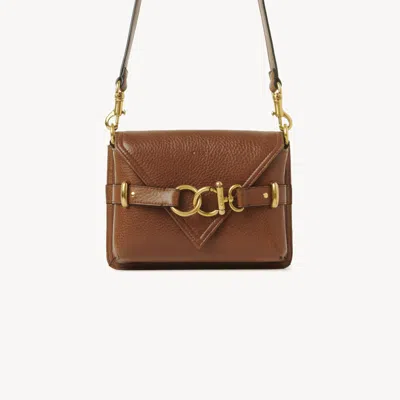 Chloé Mini Sac Bandoulière Cape Bag En Cuir Grainé Femme Brun Taille Onesize 100% Cuir De Veau In It Features A Bandana-shaped Flap At The Front Finished With A Modern Leather Belt With A Gold-tone 