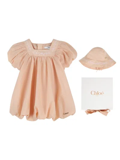 Chloé Mini Dress And Hat Set For Girls In Brown