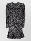 Chloé Dots-print Silk Jacquard Capelet Long-sleeve Mini Dress In Multi