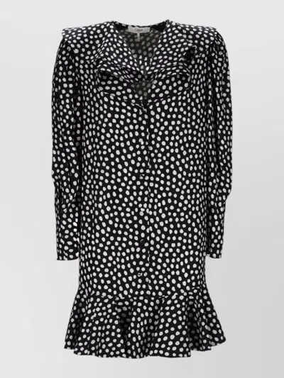 Chloé Dots-print Silk Jacquard Capelet Long-sleeve Mini Dress In Black