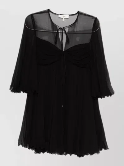 Chloé Mini Dress Flared Sleeves Layered Design In Black