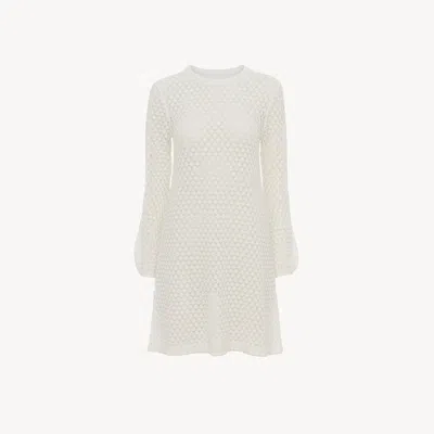 Chloé Mini Dress In Cotton Pointelle White Size M 100% Cotton