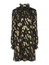 Chloé Robe Courte À Nouer En Jacquard De Soie Et Lurex Femme Noir Taille 38 80% Soie, 20% Polyamide, Pinct In Black