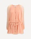 Chloé Women Pink Mini Dress With Drawstring On The Front And Cape Design In Silk Woman In Pink