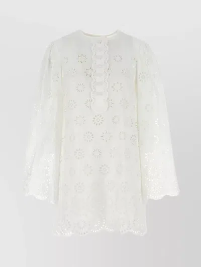 CHLOÉ MINI DRESS WITH FLARED SLEEVES AND SCALLOPED HEM