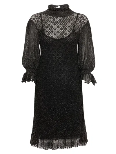Chloé Mini Dress With Puffed Sleeves And Ruffles In Lurex Knit In Black