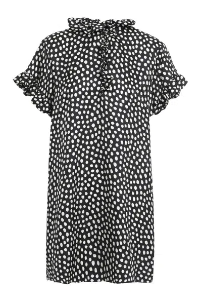 Chloé Mini Dress With Short Sleeves In Silk Jacquard In Black