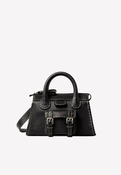 Chloé Mini Edith Top Handle Bag With Stitch Detail In Black