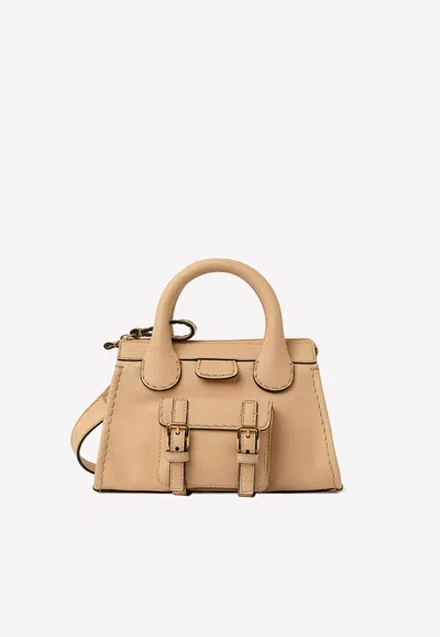 Chloé Mini Edith Top Handle Bag With Stitch Detail In Camel